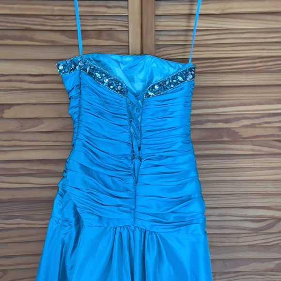 Exclusive Simon V turquoise strapless prom gown size XS formal wedding party - Picture 7 of 12